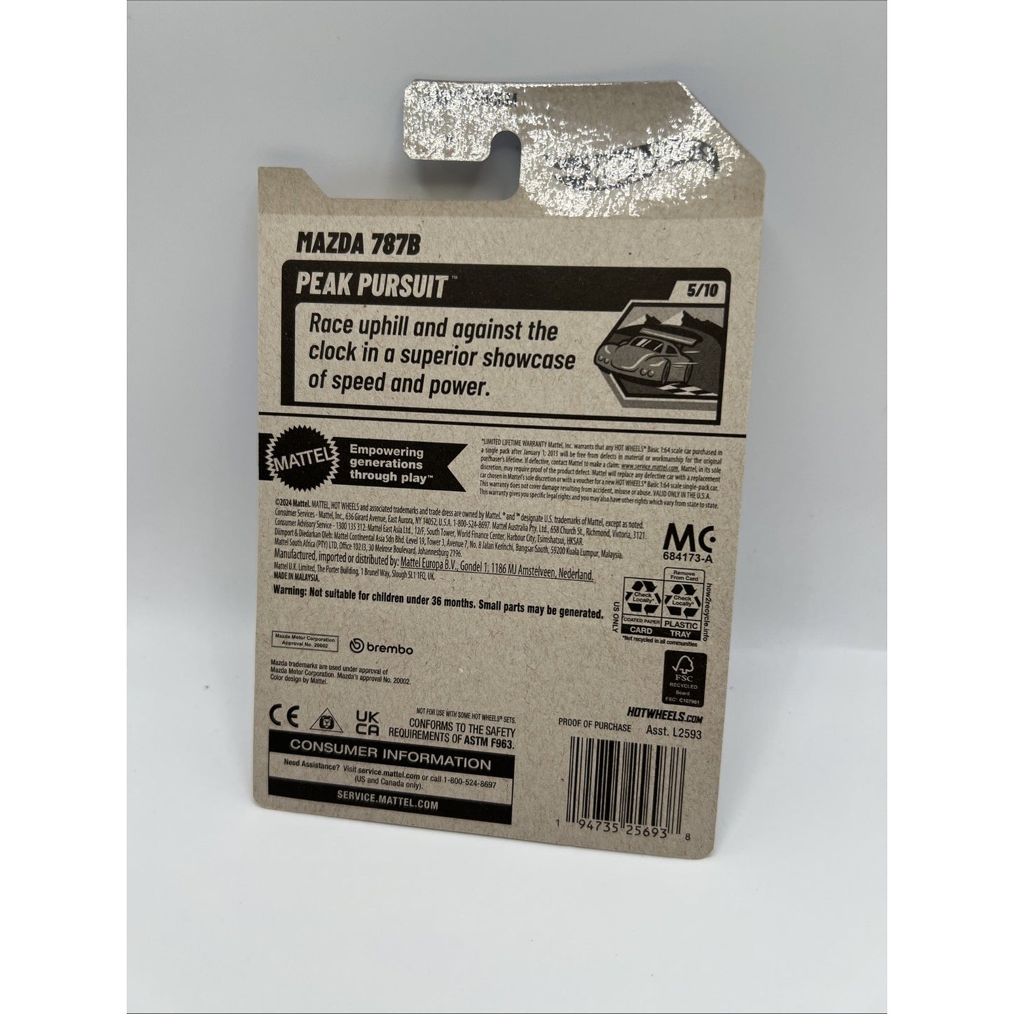 #226 Hot Wheels 2025 Mazda 787B Series Peak Pursuit 5/10 White Track Car Race