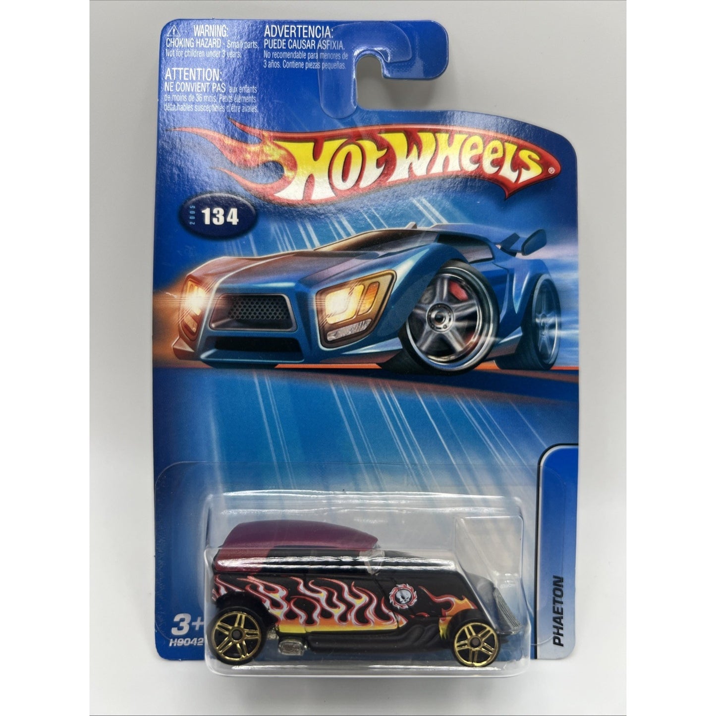 2005 Hot Wheels Mainlines 134 Black Fire Flame Phaeton Gold Wheels Diecast New