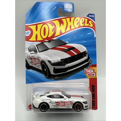 Hot Wheels 2025 Ford Mustang Dark Horse 7/10 #219 Then and Now White Race Car