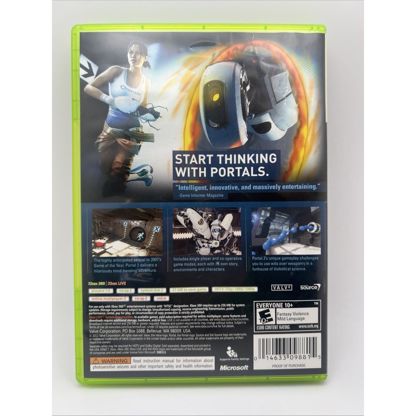 Portal 2 Microsoft Xbox 360 Video Game with Manual And Case Used