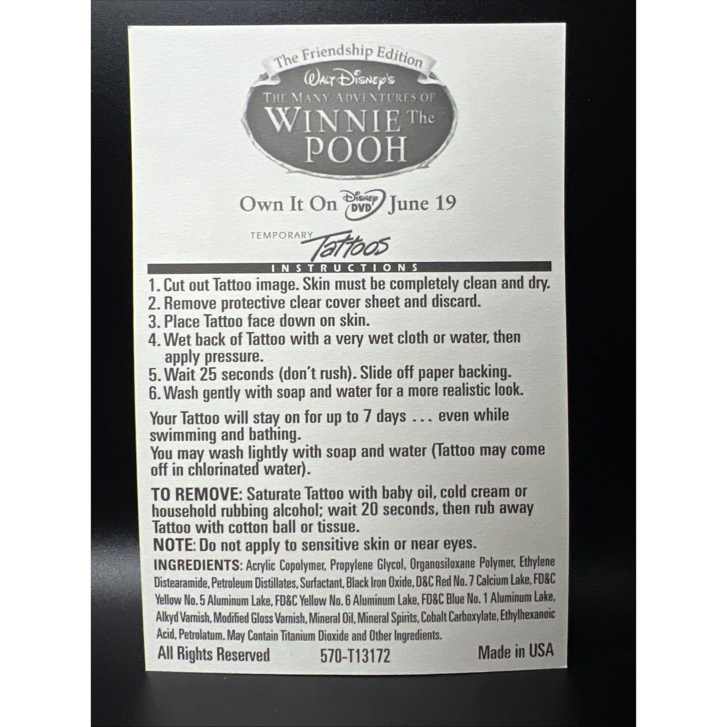 Vintage Walt Disney Winnie the Pooh Temporary Tattoos Friendship Edition 5ct