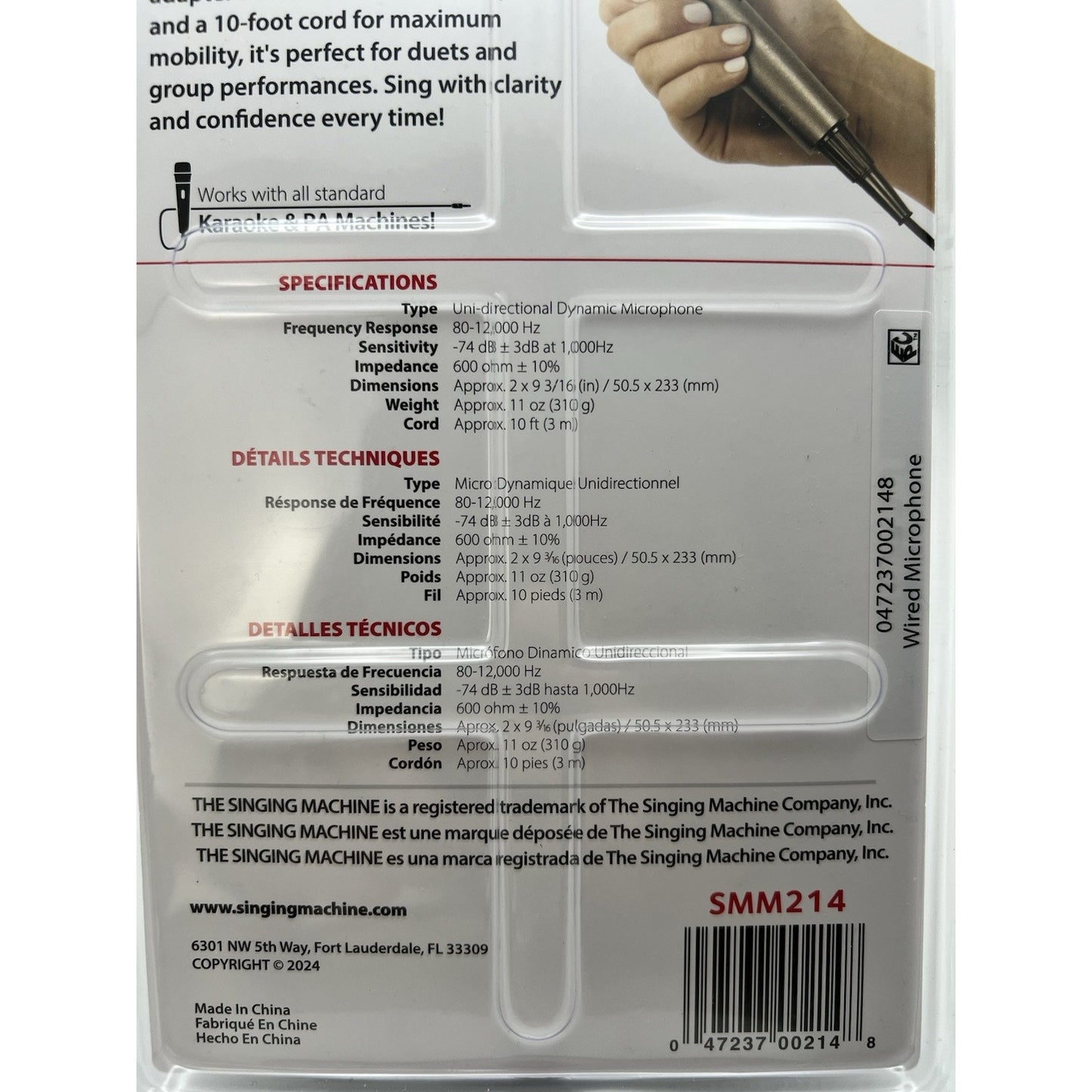 Singing Machine Unidirectional Karaoke Microphone And Adapter Brand New