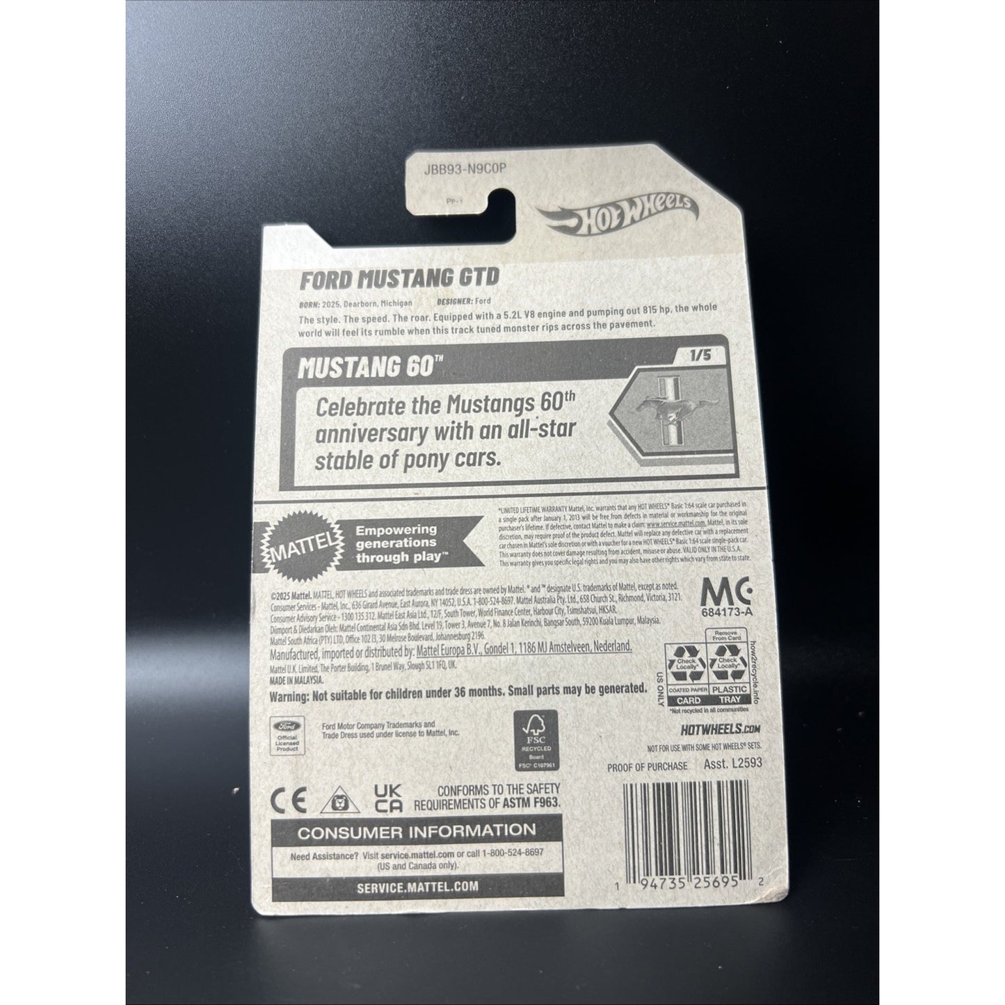 2025 Hot Wheels Navy Blue Ford Mustang GTD Super Car Mustang 60 Years