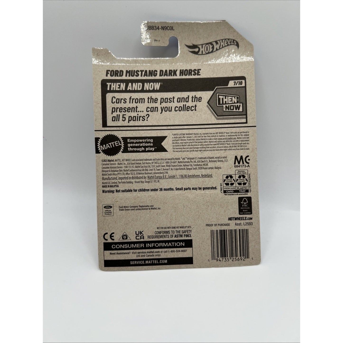 Hot Wheels 2025 Ford Mustang Dark Horse 7/10 #219 Then and Now White Race Car