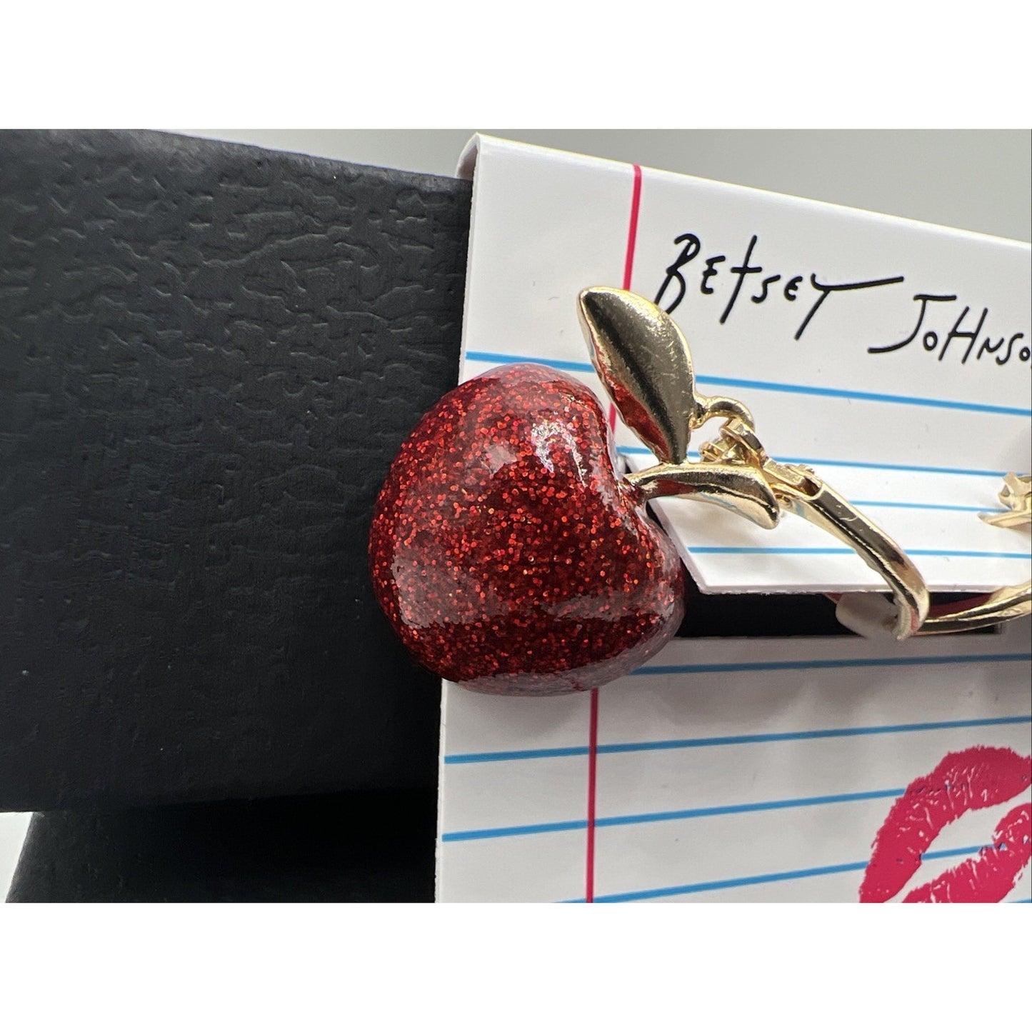 Betsey Johnson Back To School Red Apple Crystal Mismatch Fruit Drop Earrings Set
