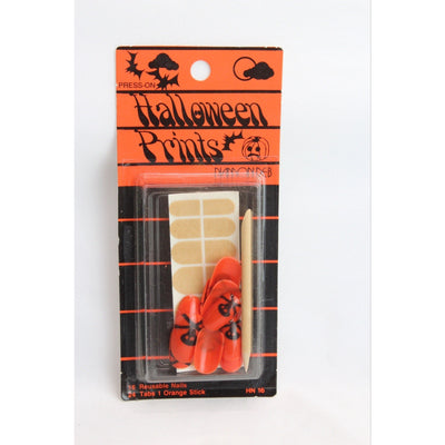 Diamon Deb Kurlash Halloween Press On Nails Vintage 1980s Orange Black Skulls