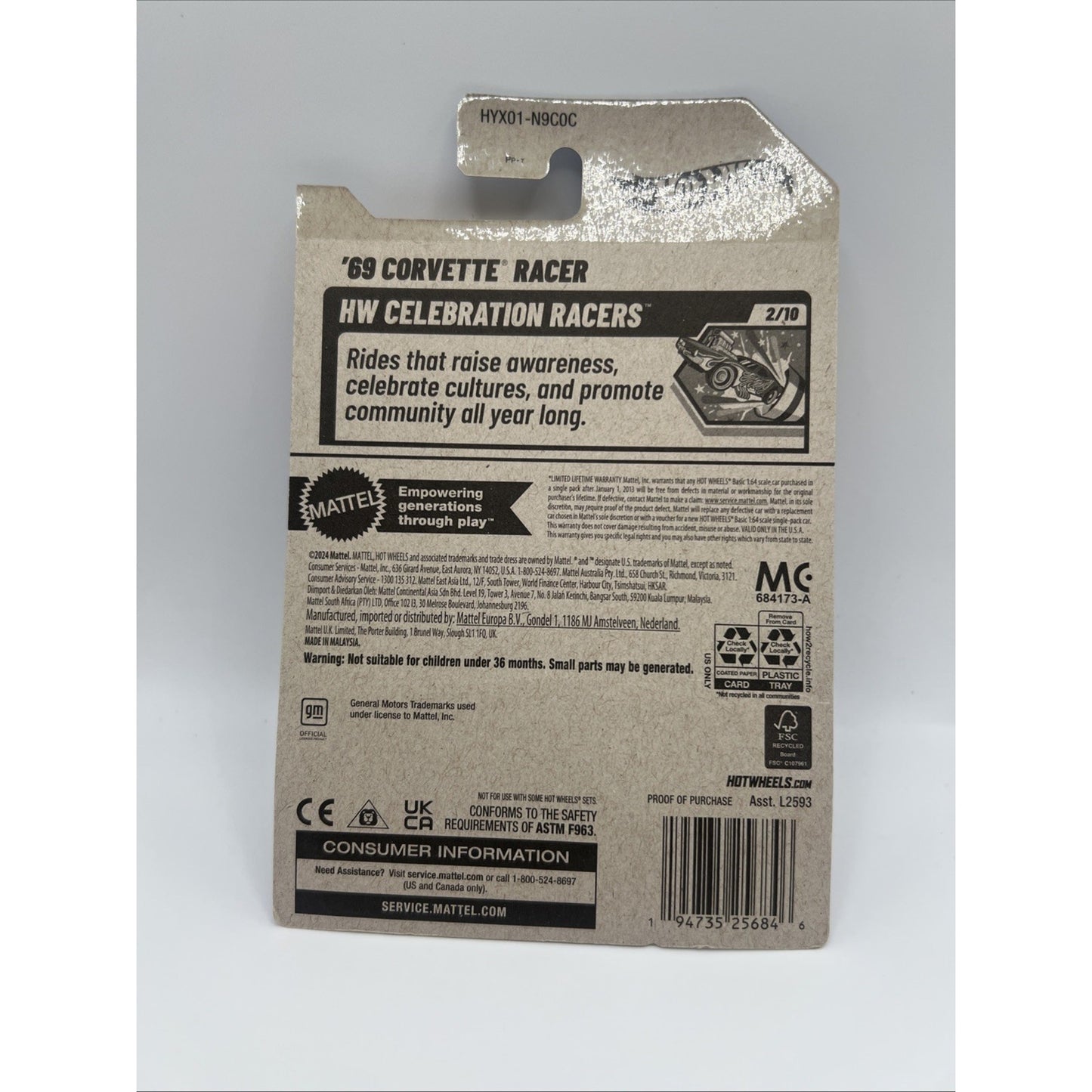 '69 Corvette Racer #51 Valentine's Day 2025 Hot Wheels 1969 Die Cast Race Car