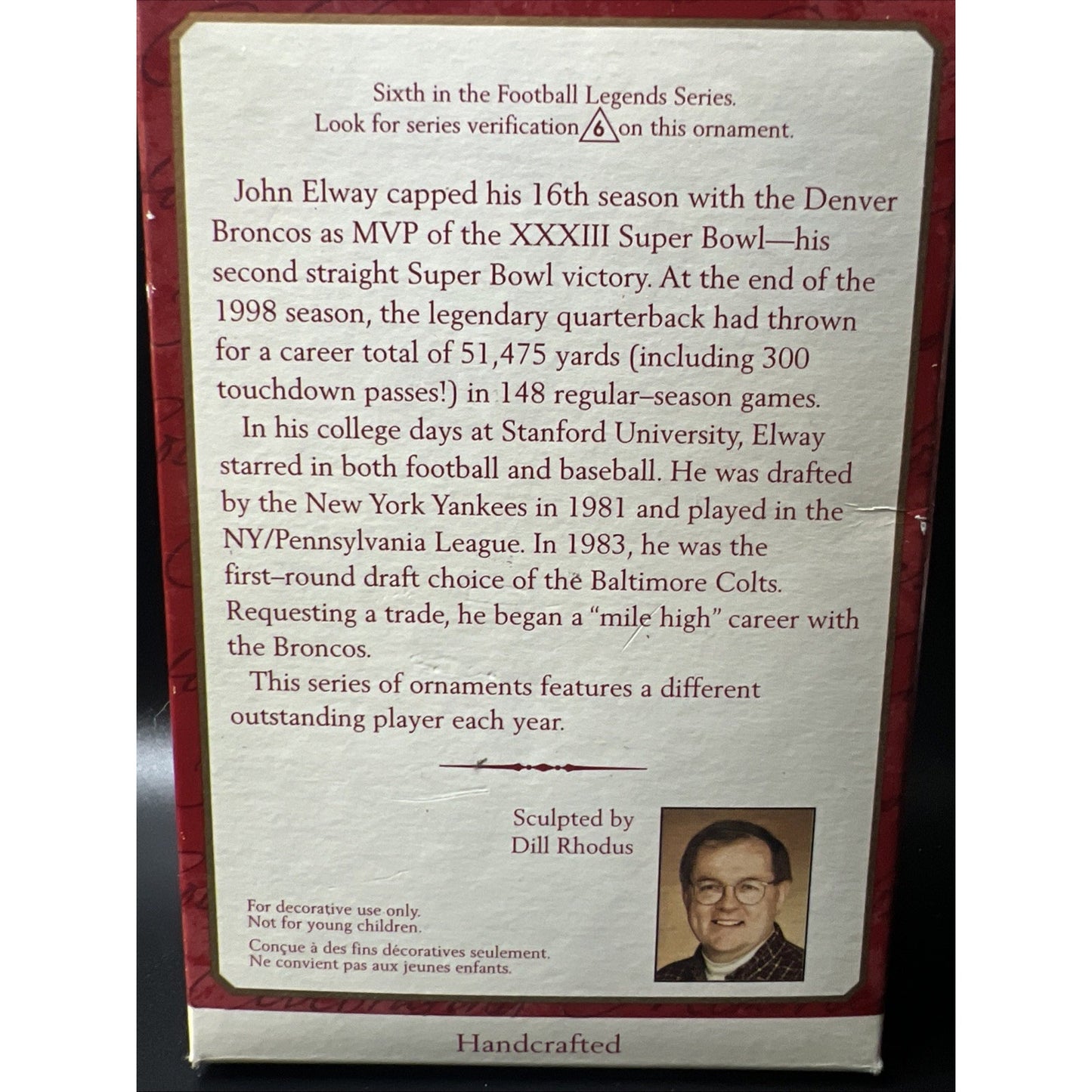 Hallmark Keepsake Christmas Ornament John Elway Denver Broncos NFL Football Vtg