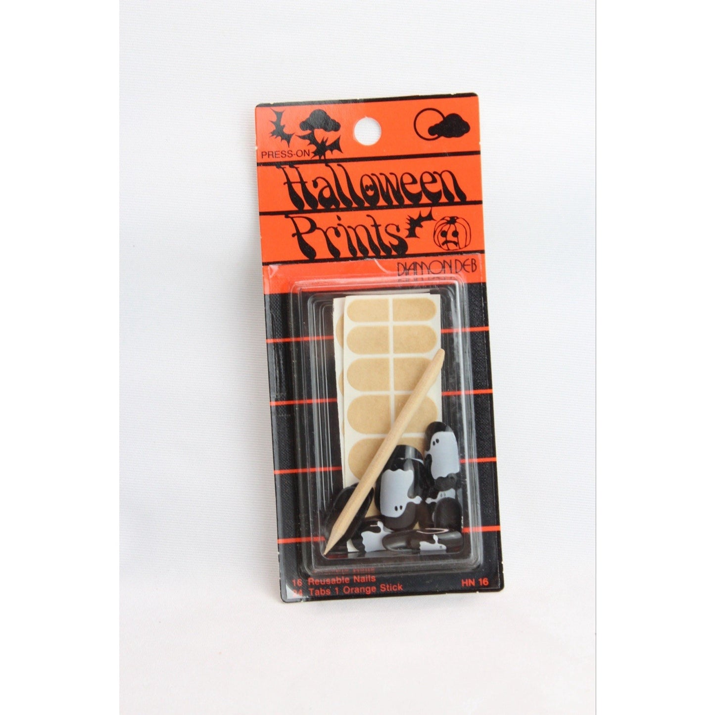 Diamon Deb Kurlash Halloween Press On Nails Vintage 1980s Black And White Ghost