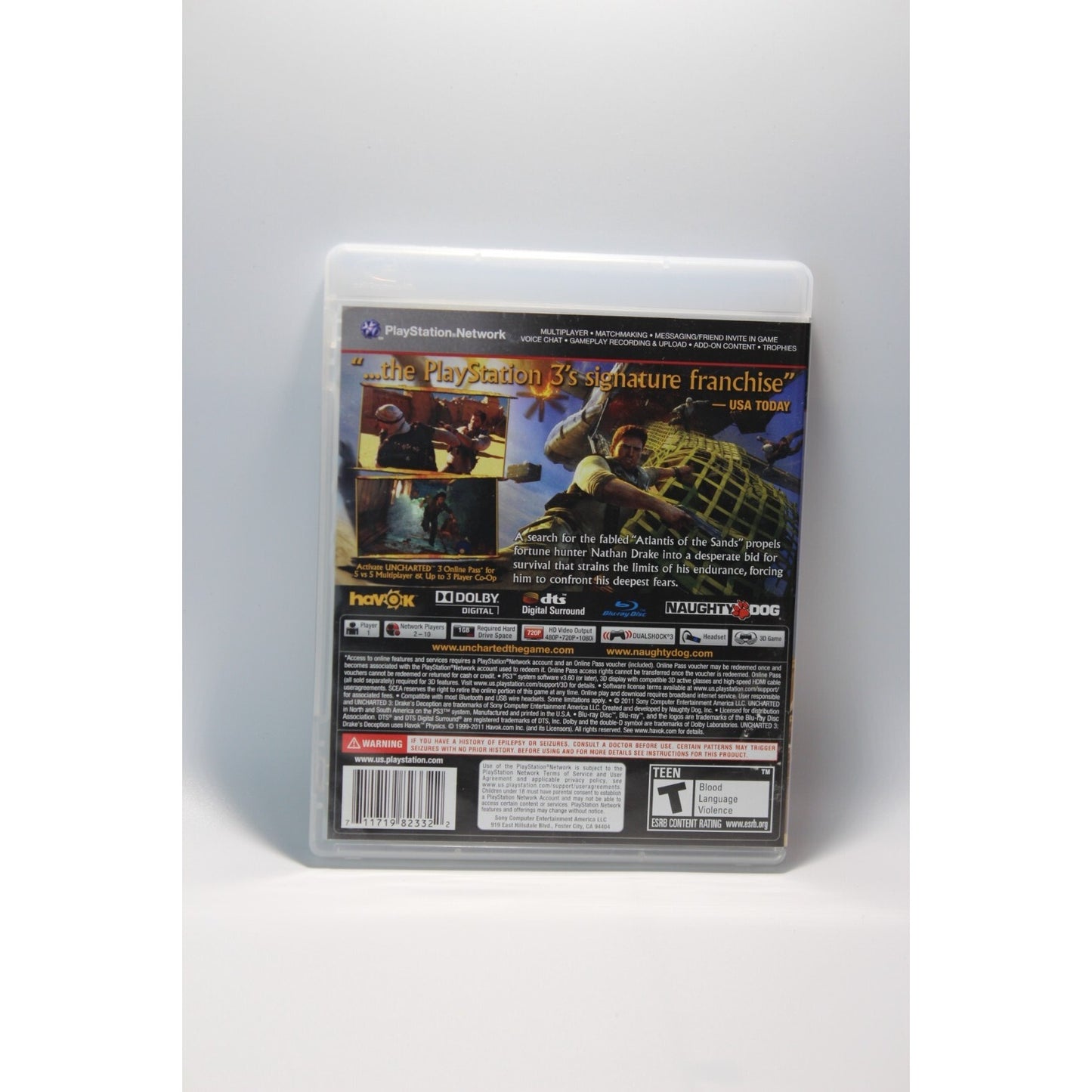 Uncharted 3 Drake's Deception PlayStation 3 PS3 Tested Video Game Used