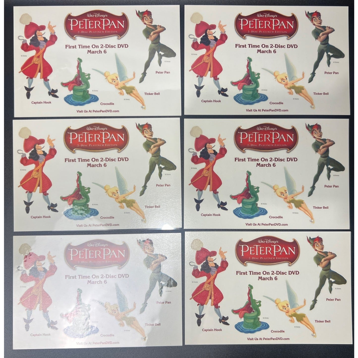 Walt Disney's Peter Pan DVD Temporary Tattoos 6 Sheets Rare Disney Movie Rewards