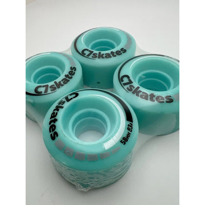 C7skates 58mm 83A Premium Quad Roller Skate Wheels Aquamarine Blue Set of 4 New