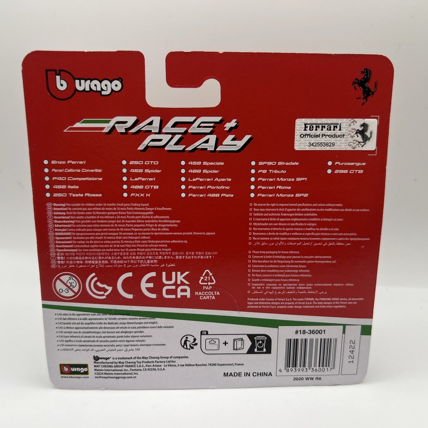 Burago Race And Play Sf90 Stradale Ferrari 1/43 Die Cast Toy Model Supercar Car