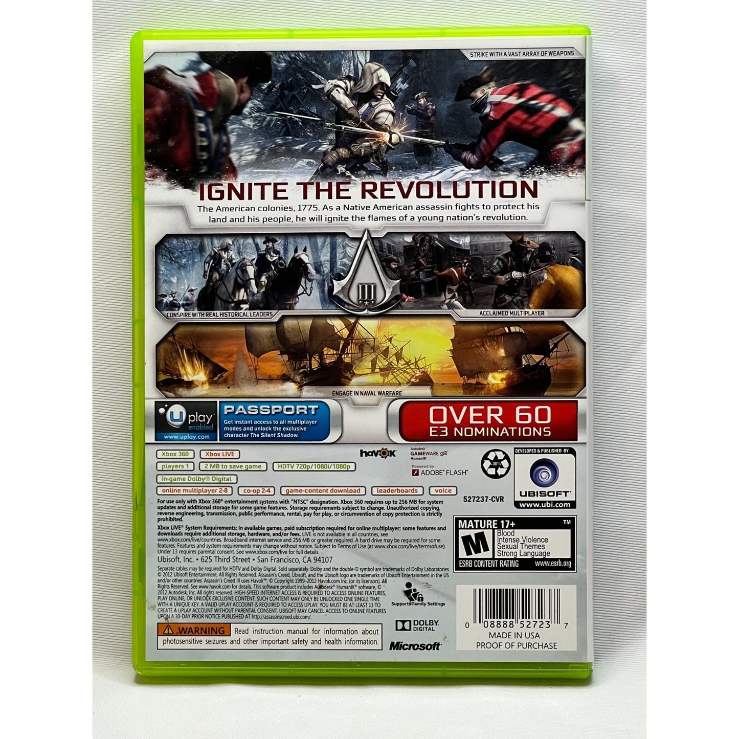 Assassin's Creed III Xbox 360 AC3 Tested Video Game Used