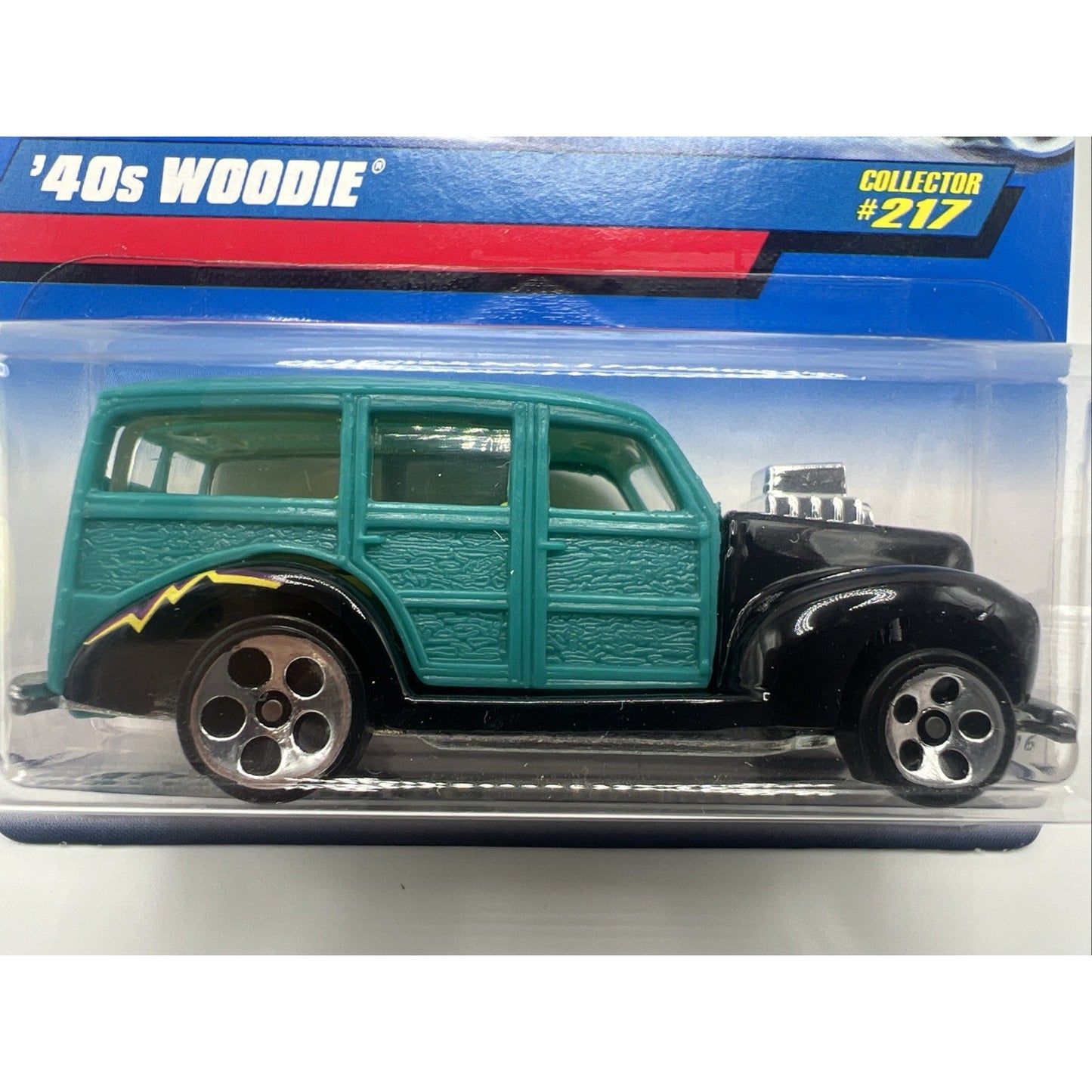 Hot Wheels 1998 Mainline Release #217 '40s Woodie Aqua Black Blue Diecast SUV