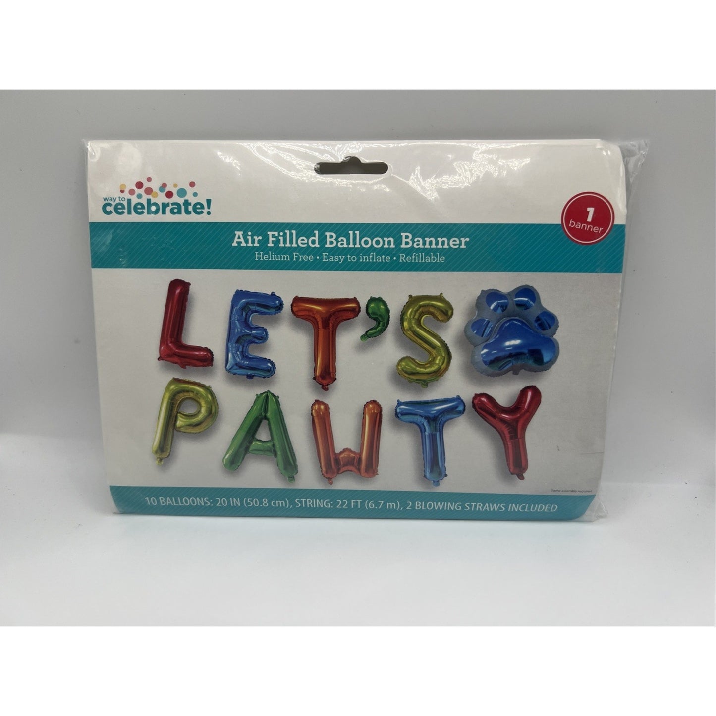 Pet Party Let's Pawty Party Balloon Banner 10 x 20 Balloons Celebrate Dog Puppy