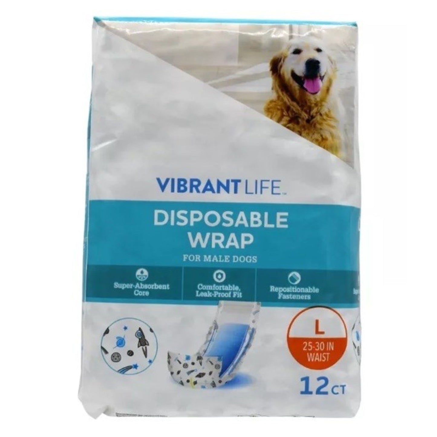 Dog Vibrant Life Disposable Male Wraps for Dogs Puppies Size Large Diapers