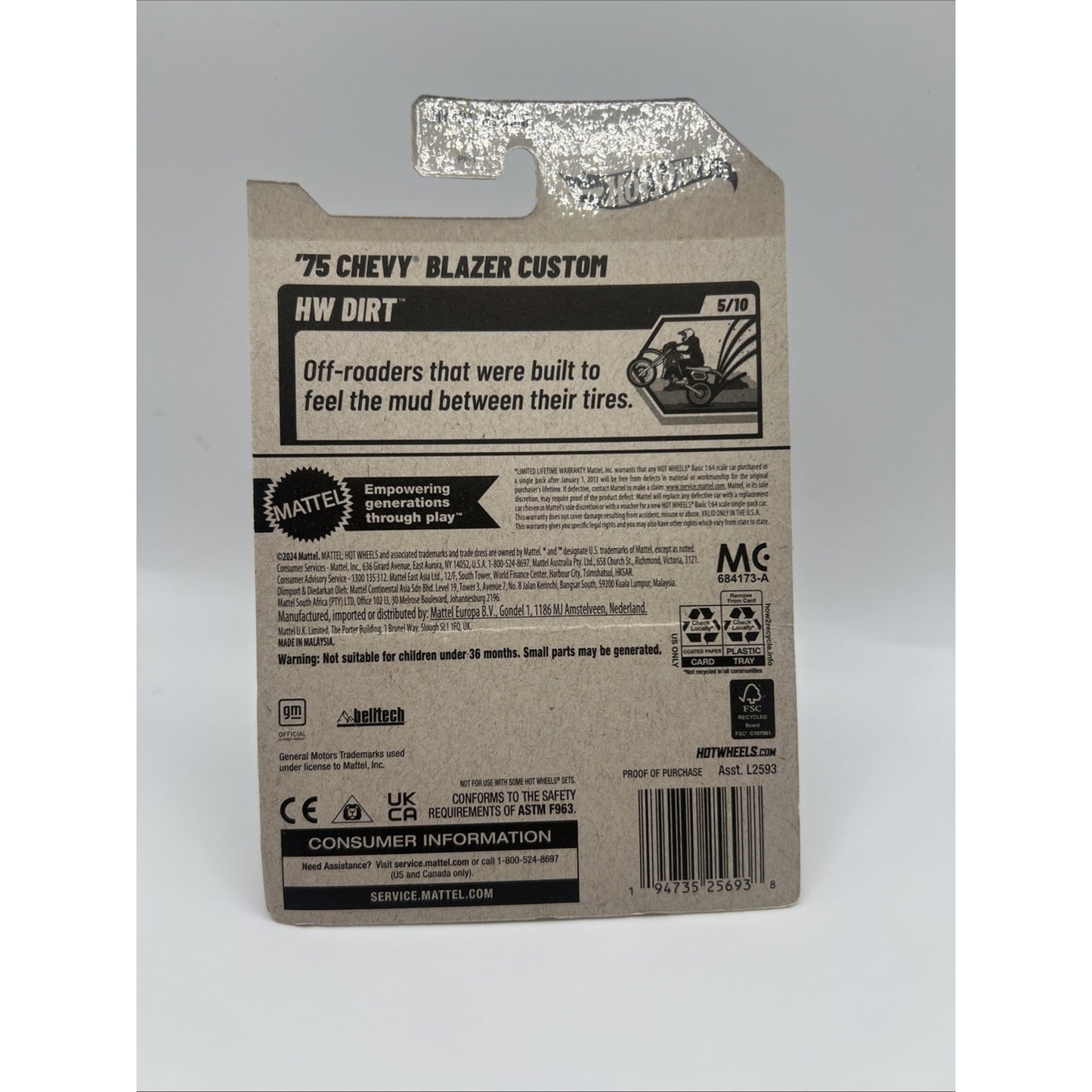 Hot Wheels 2025 Mainline 75 Chevy Blazer Custom #115 M Case 1975 White Truck