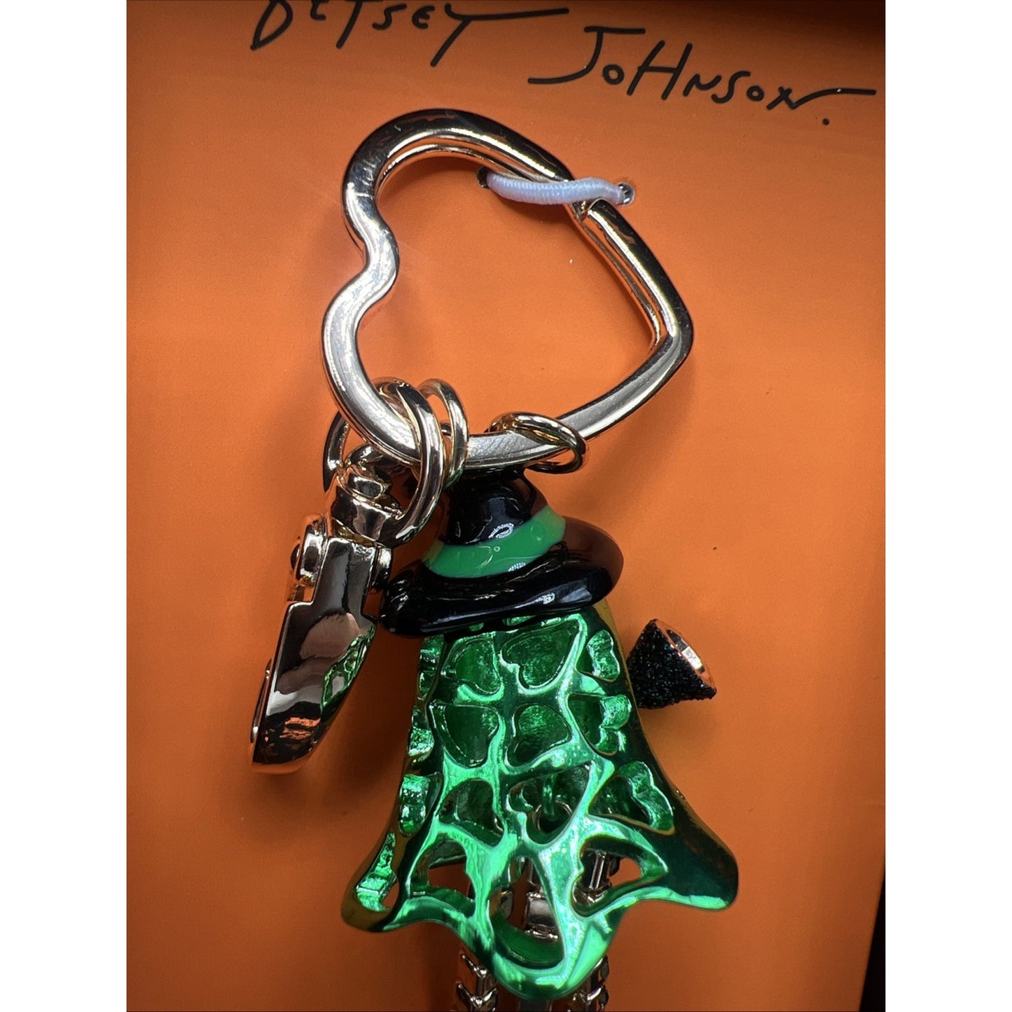 Betsey Johnson Green Ghost Witch With Crystal Bag Charm Halloween Keychain