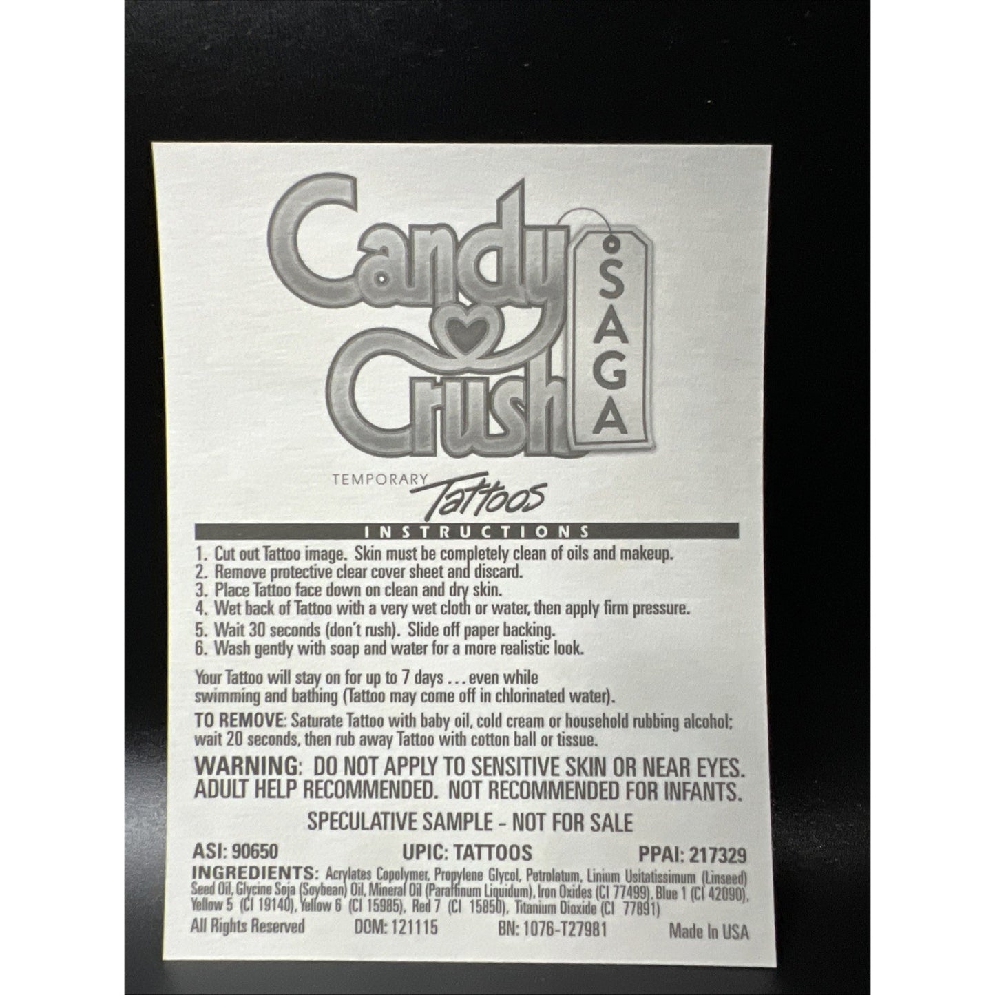 Candy Crush Saga Game Jelly Temporary Tattoos Collectible 10 Tattoo Sheets New