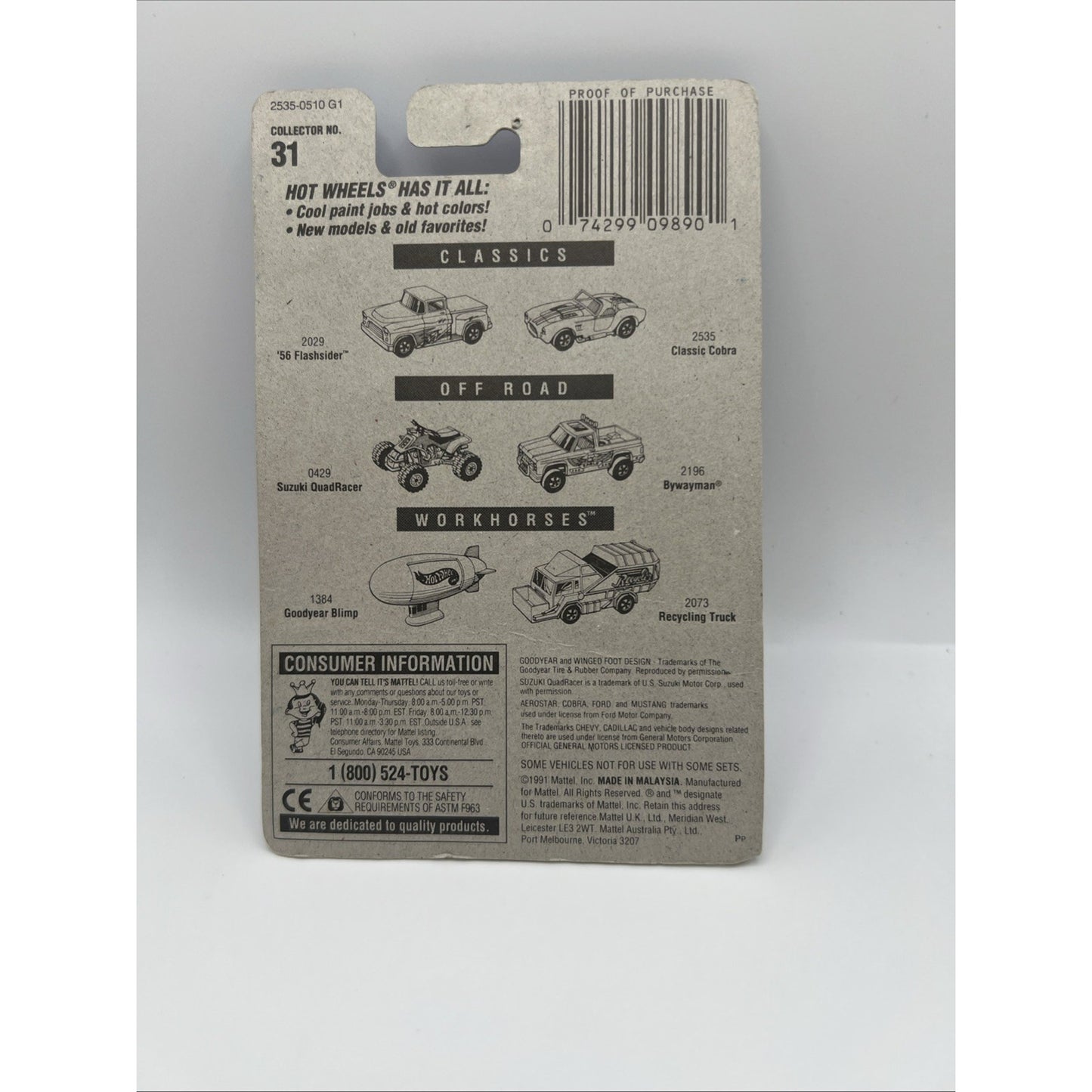 Hot Wheels Classic Cobra #31 Convertible Red 1990 Collectors Series Metal Base