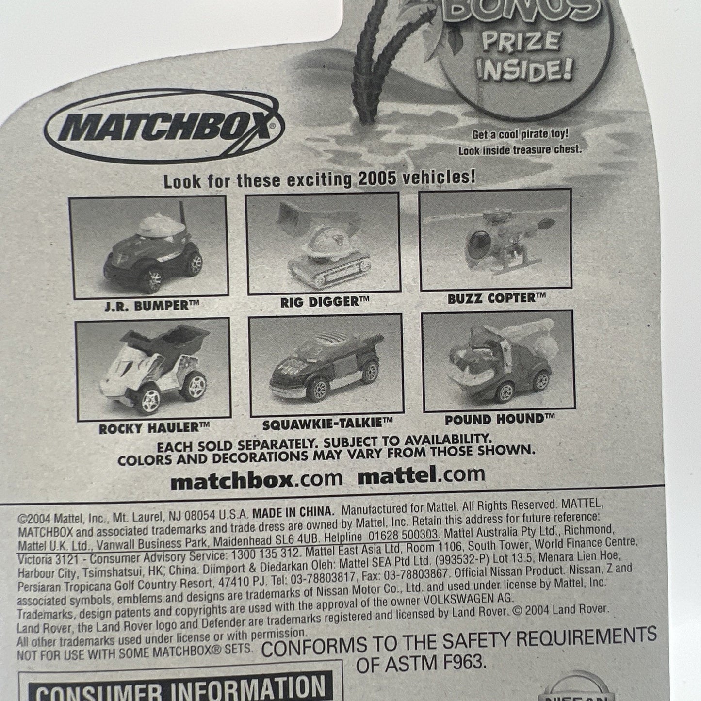 Matchbox Nissan Z 2004 Blue Toy Car #62 Bonus Treasure Chest Card Die Cast Model