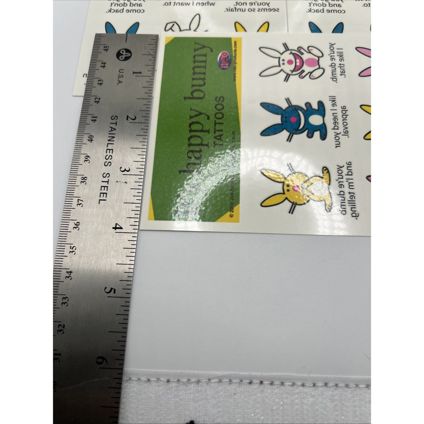 Neo Happy Bunny Temporary Tattoos 2006 Jim Benton Rabbit 5 Sheets 45 Tattoos