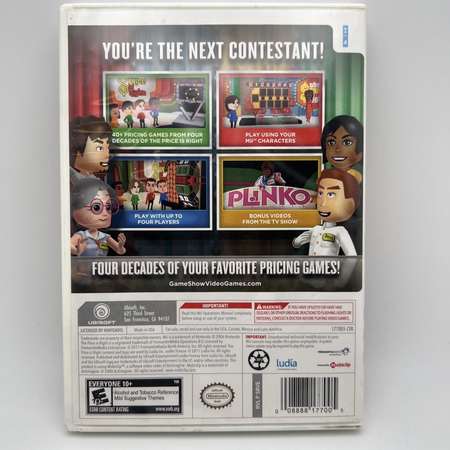 2011 The Price is Right Decades For Nintendo Wii With Case And Manual Used