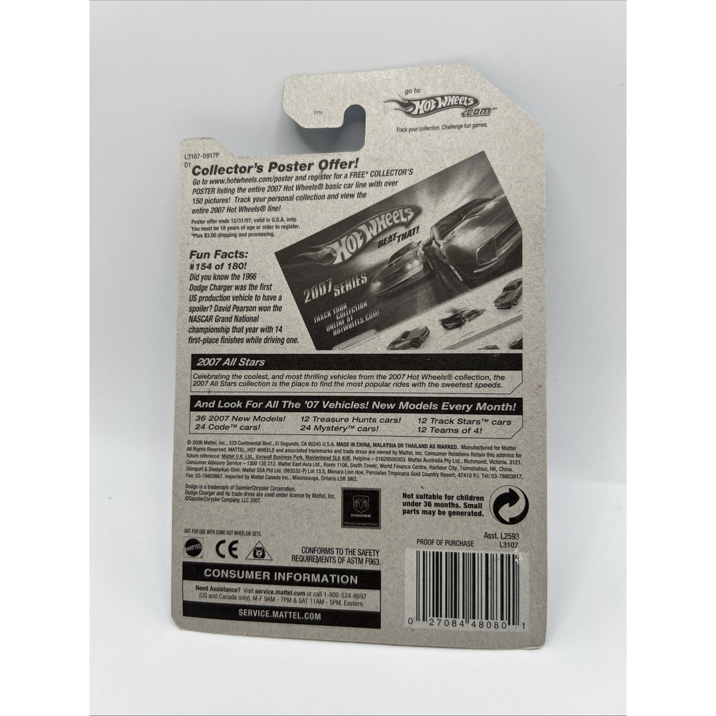 Hot Wheels Dodge Charger 2007 All Stars Gold Muscle Car Black Stripe Race Car