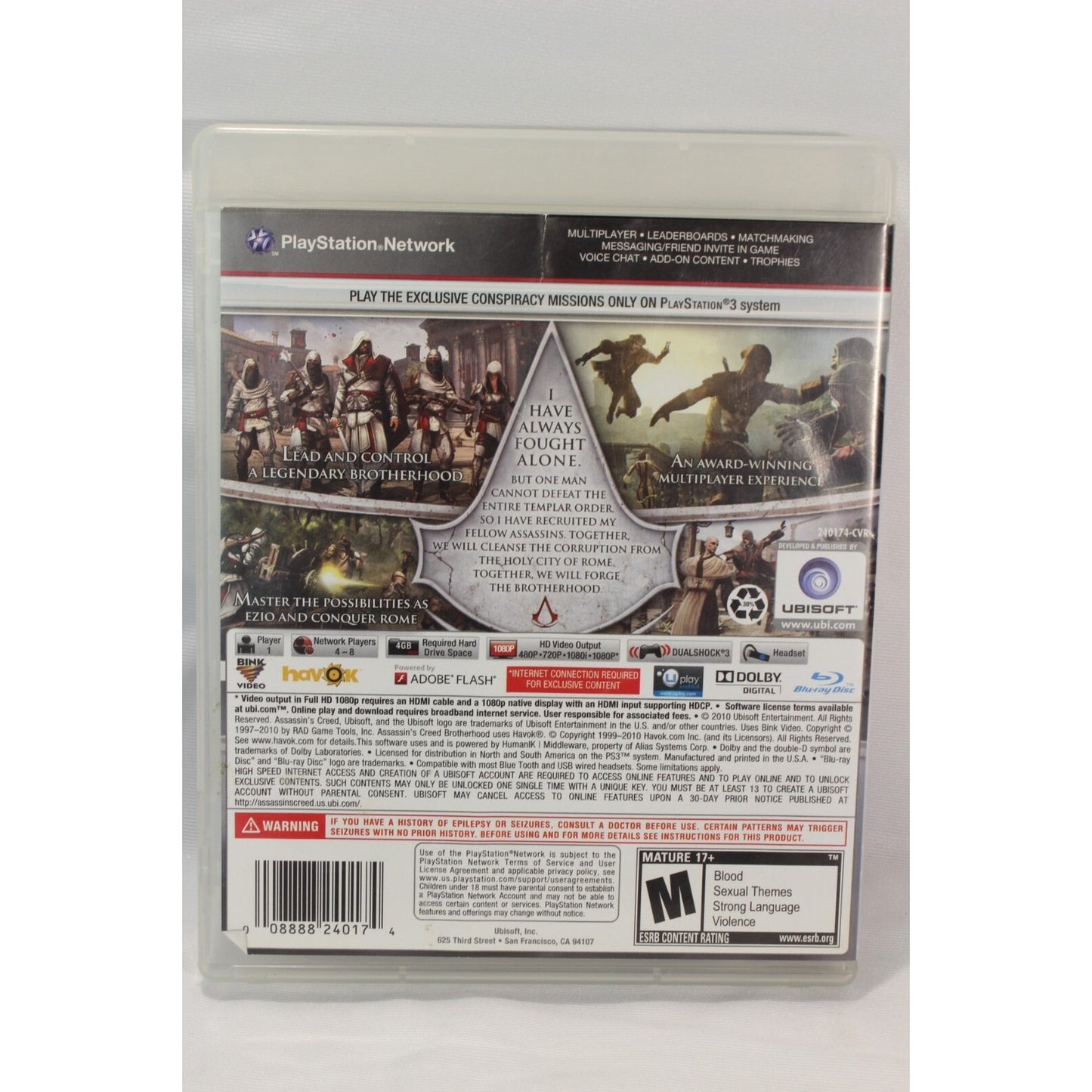 Assassin's Creed Brotherhood PlayStation 3 PS3 Video Game Used Action Game