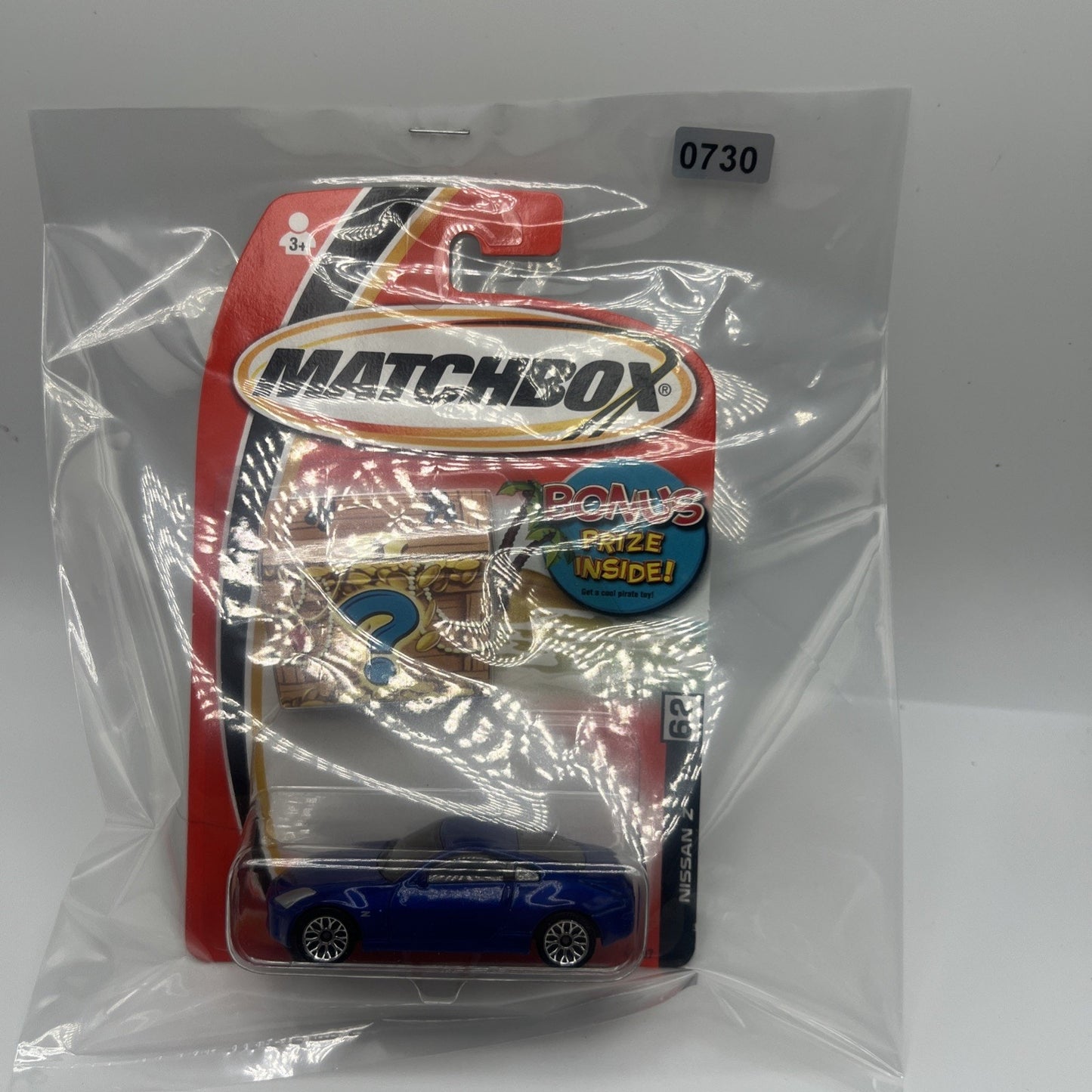 Matchbox Nissan Z 2004 Blue Toy Car #62 Bonus Treasure Chest Card Die Cast Model