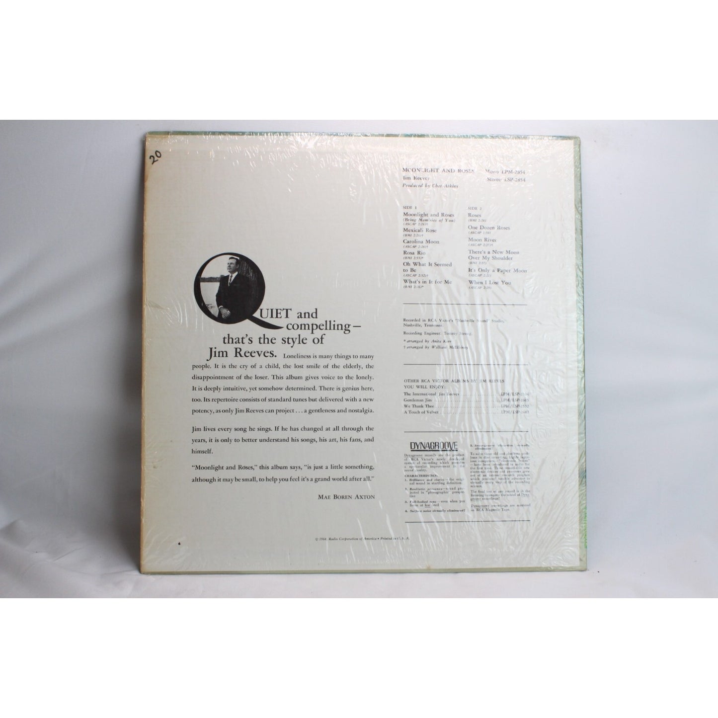 Moonlight and Roses Jim Reeves Vinyl Record Used