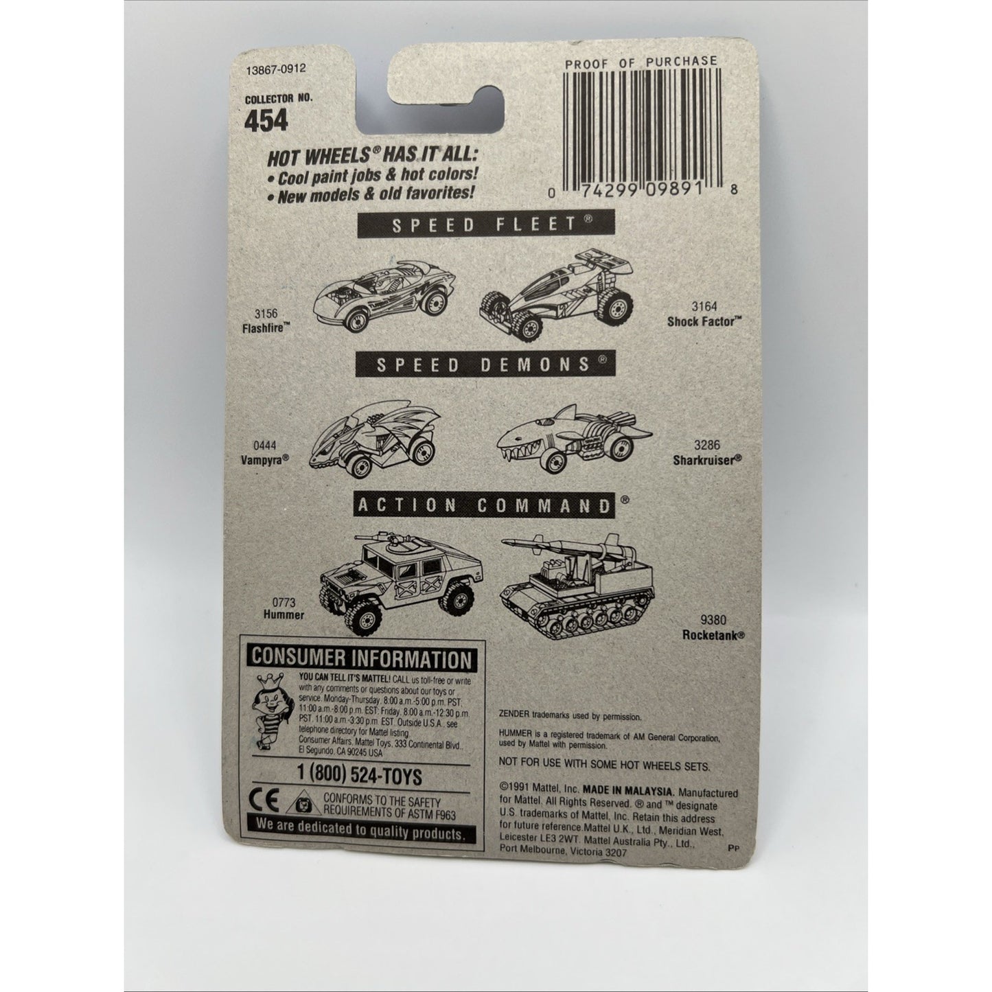 1991 Hot Wheels Blue White Card #454 ZENDER FACT 4 Chrome 5 Spoke Wheels